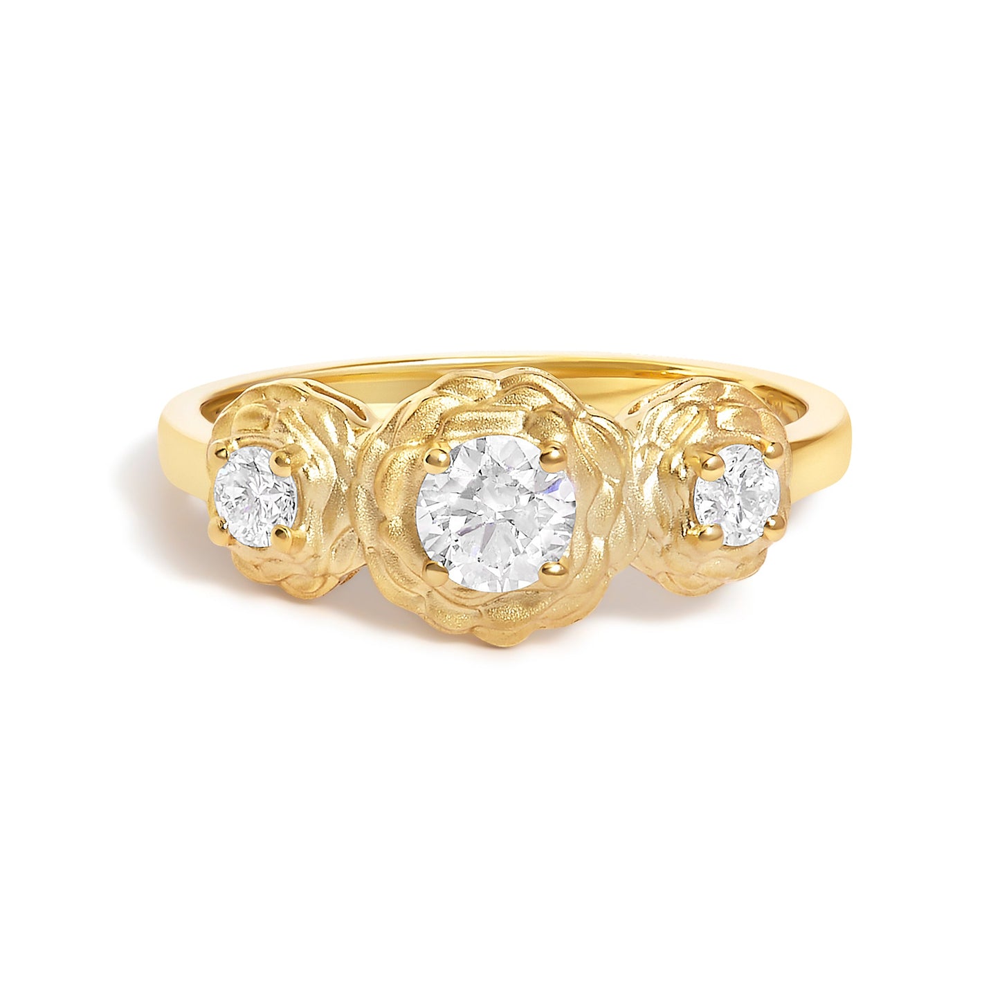 14K Yellow Gold Plated Sterling Silver 1/2 Cttw Lab Grown Diamond Floral 3-Stone Ring