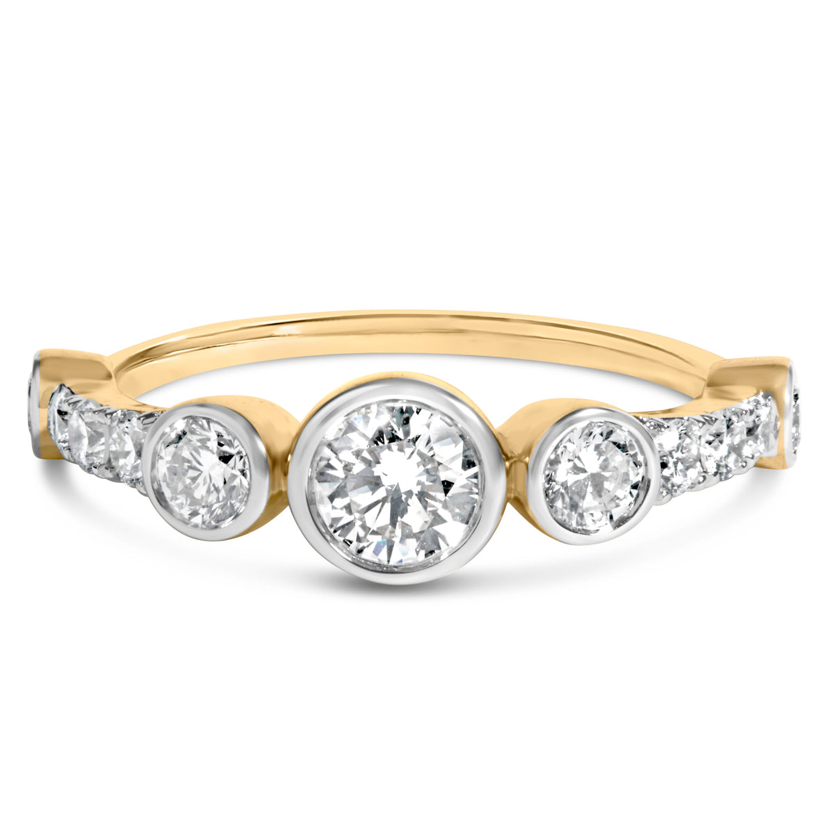 10K Yellow Gold Plated Silver 1.0 Cttw Round Lab Grown Diamond Bezel Station Ring