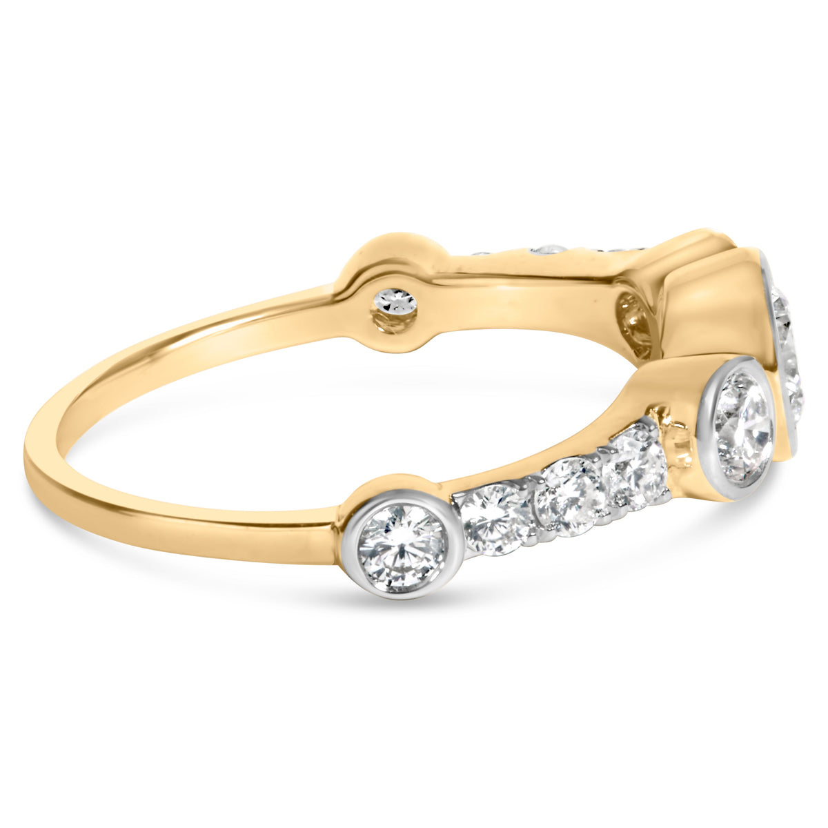 10K Yellow Gold Plated Silver 1.0 Cttw Round Lab Grown Diamond Bezel Station Ring