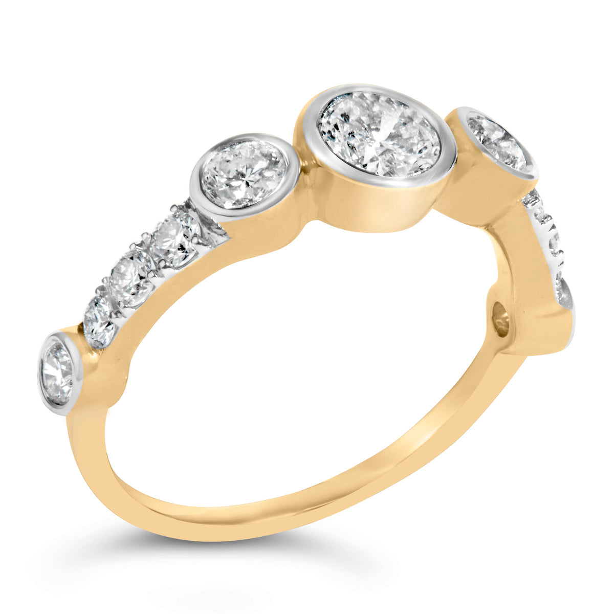 10K Yellow Gold Plated Silver 1.0 Cttw Round Lab Grown Diamond Bezel Station Ring