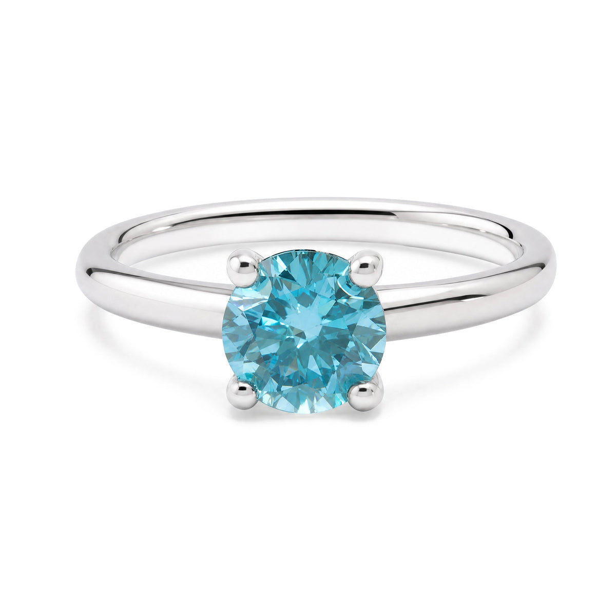 IGI Certified 14K White Gold 1.0 Cttw Round Lab-Grown Blue Fancy Vivid Diamond Solitaire Ring
