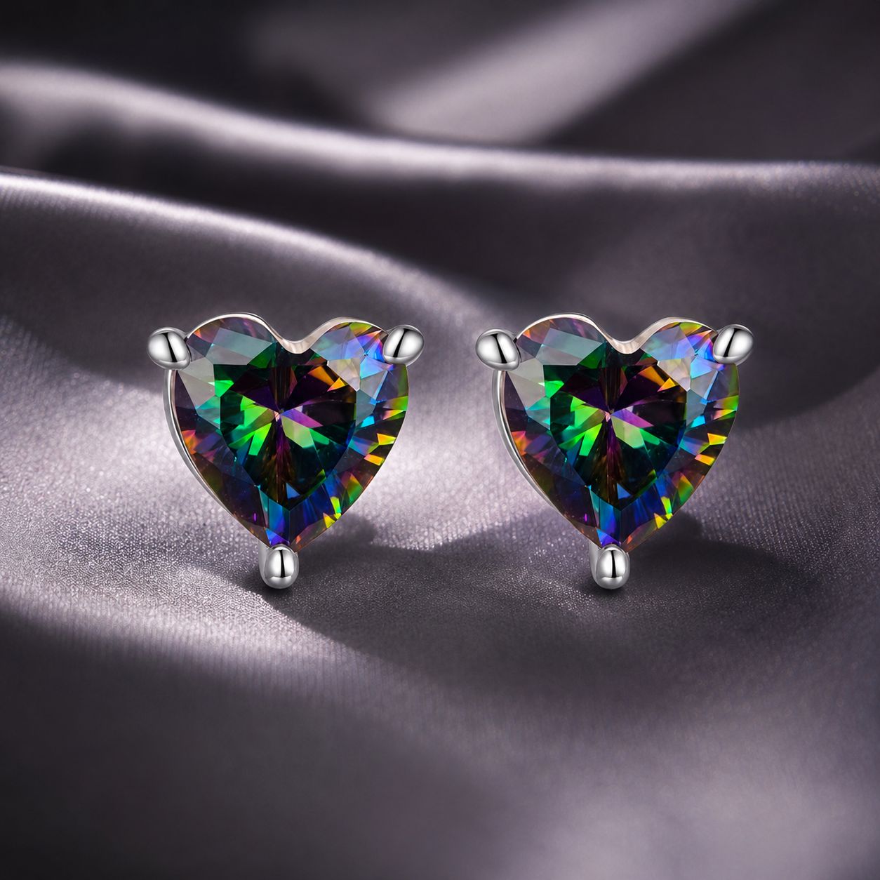 925 Sterling Silver Earrings 7mm Width with Transparent Glass for Women