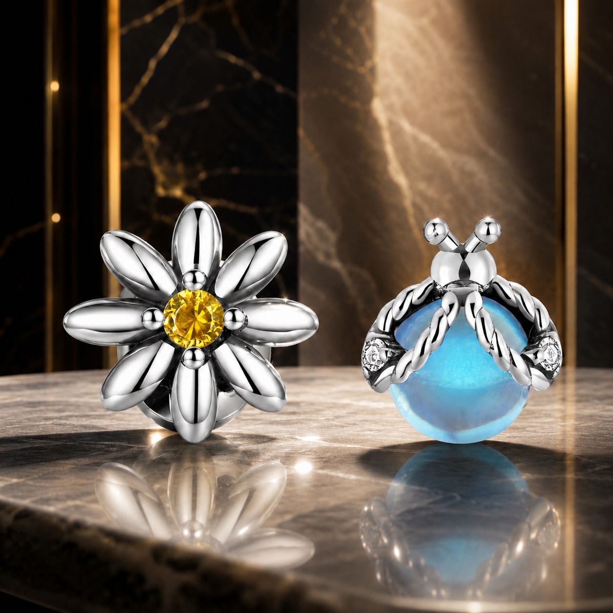925 Sterling Silver Ladybird Earrings with Pavé Set CZ, 0.7cm for Women