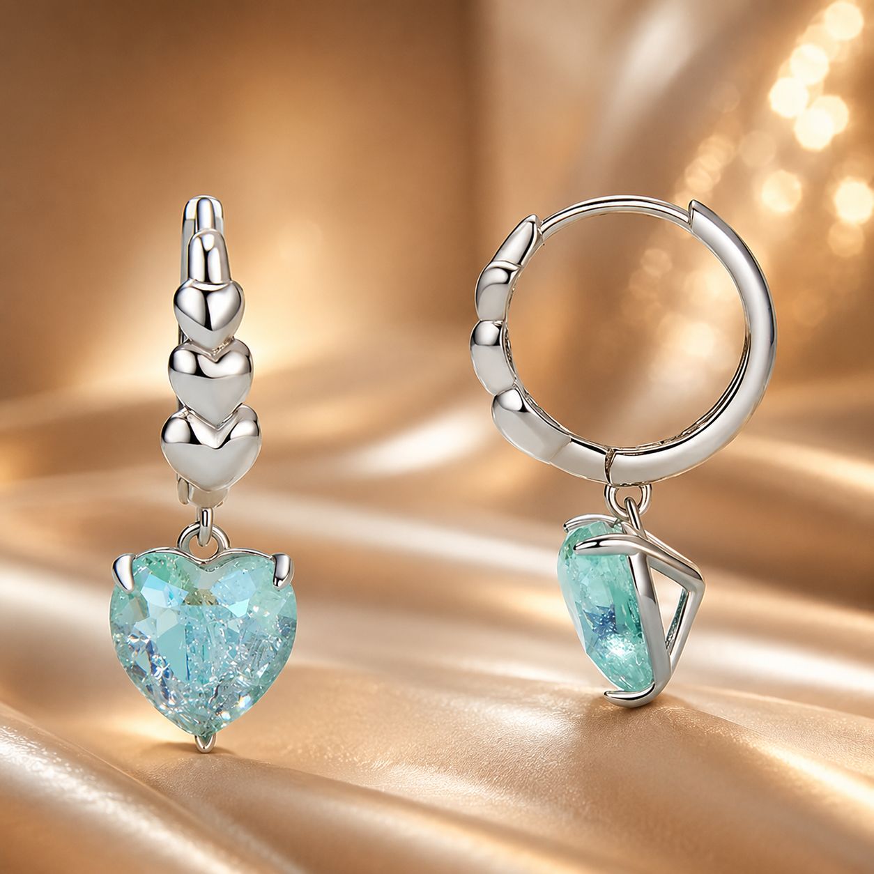 925 Sterling Silver Earrings with Transparent Glass, Plated White Gold, Size 23x8.5mm for Women