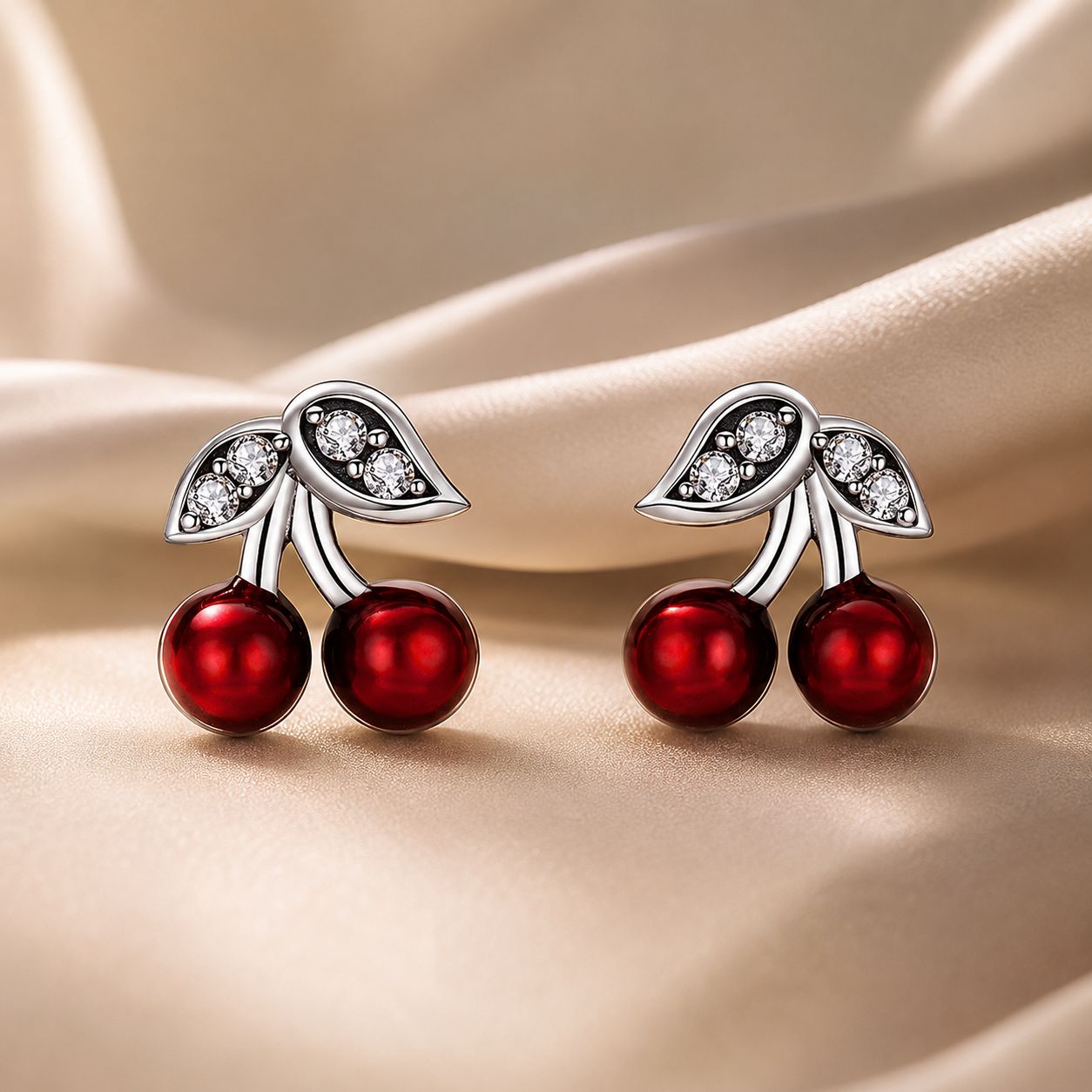 925 Sterling Silver Earrings with CZ & Enamel, 0.9x0.8cm, for Women
