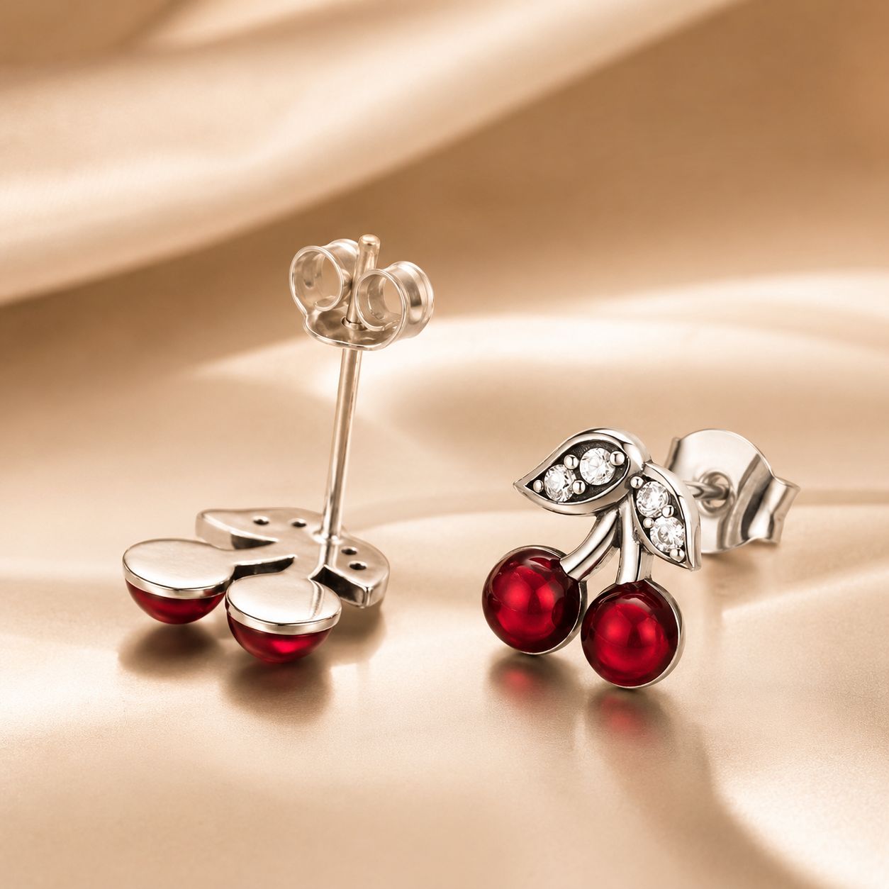 925 Sterling Silver Earrings with CZ & Enamel, 0.9x0.8cm, for Women