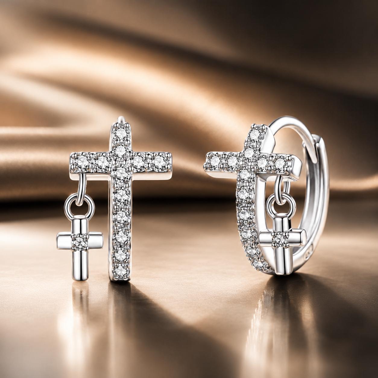 925 Sterling Silver Earrings with Pavé Setting CZ in White Gold, Size 13*8mm for Women