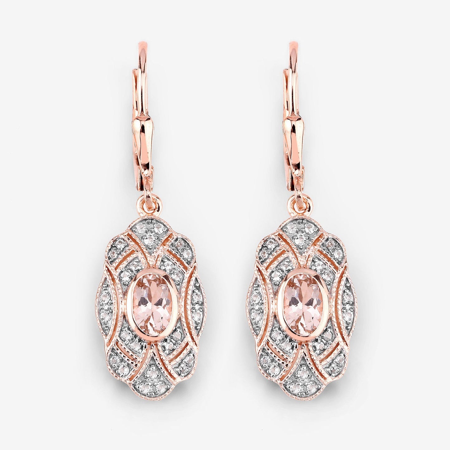1.04 Carat Genuine Morganite and White Topaz .925 Sterling Silver Earrings