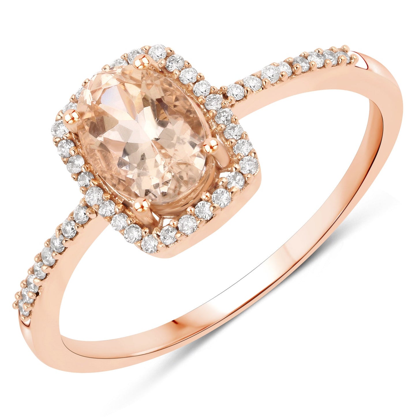 0.83 Carat Genuine Morganite and White Diamond 10K Rose Gold Ring