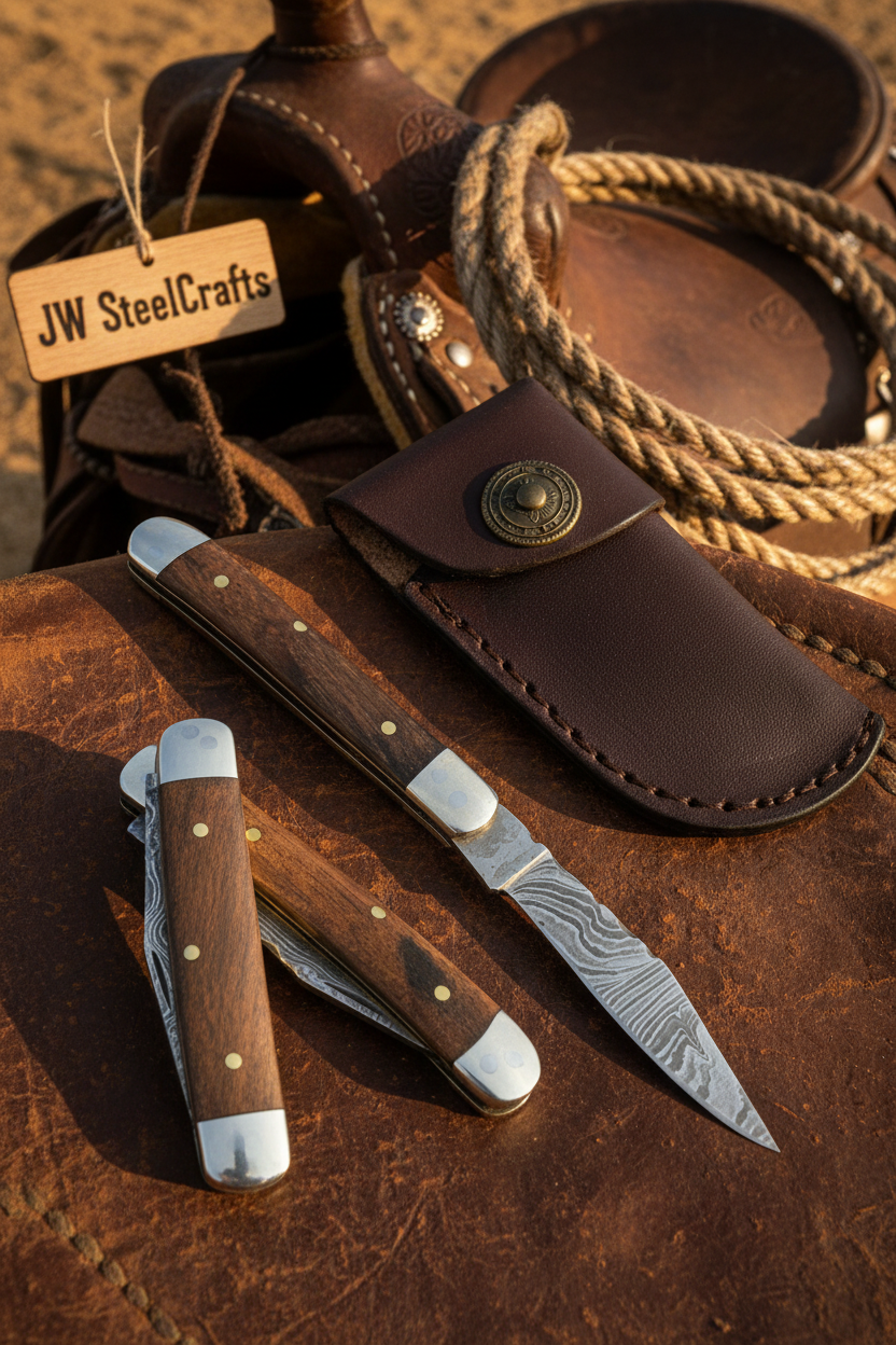Rosewood Folding Knife 7.5" Handmade Damascus Steel Traditional Pocket Knife