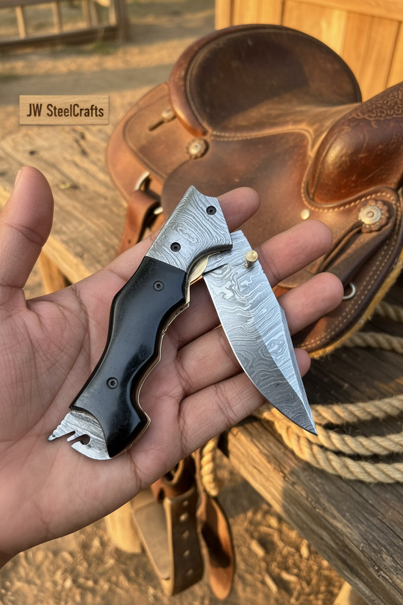 Ironclad Tanto Folder 8" Handmade High-Carbon Steel Micarta Handle
