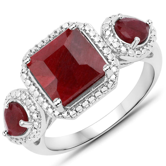 3.65 Carat Dyed Ruby .925 Sterling Silver Ring