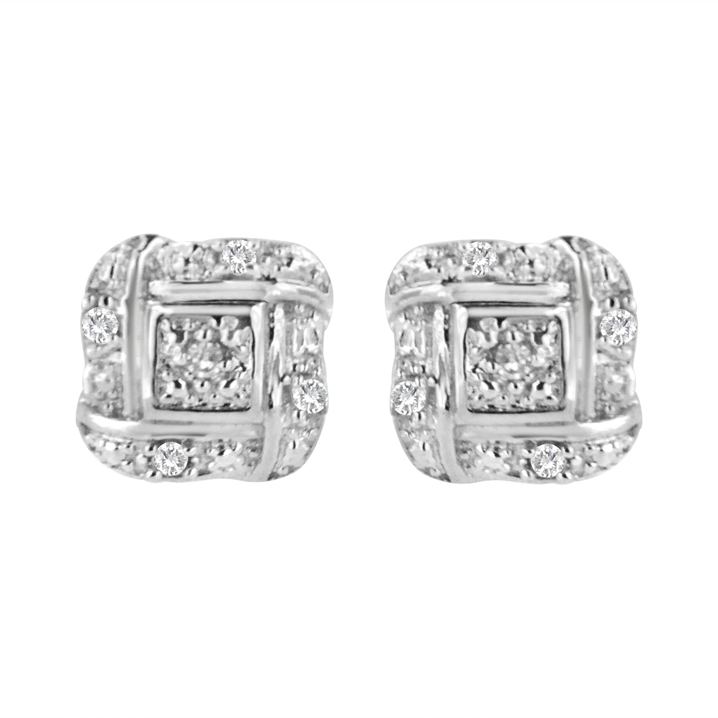 .925 Sterling Silver Round-Cut Diamond Accent Swirl Square Knot Stud Earrings (H-I Color, I2-I3 Clarity)