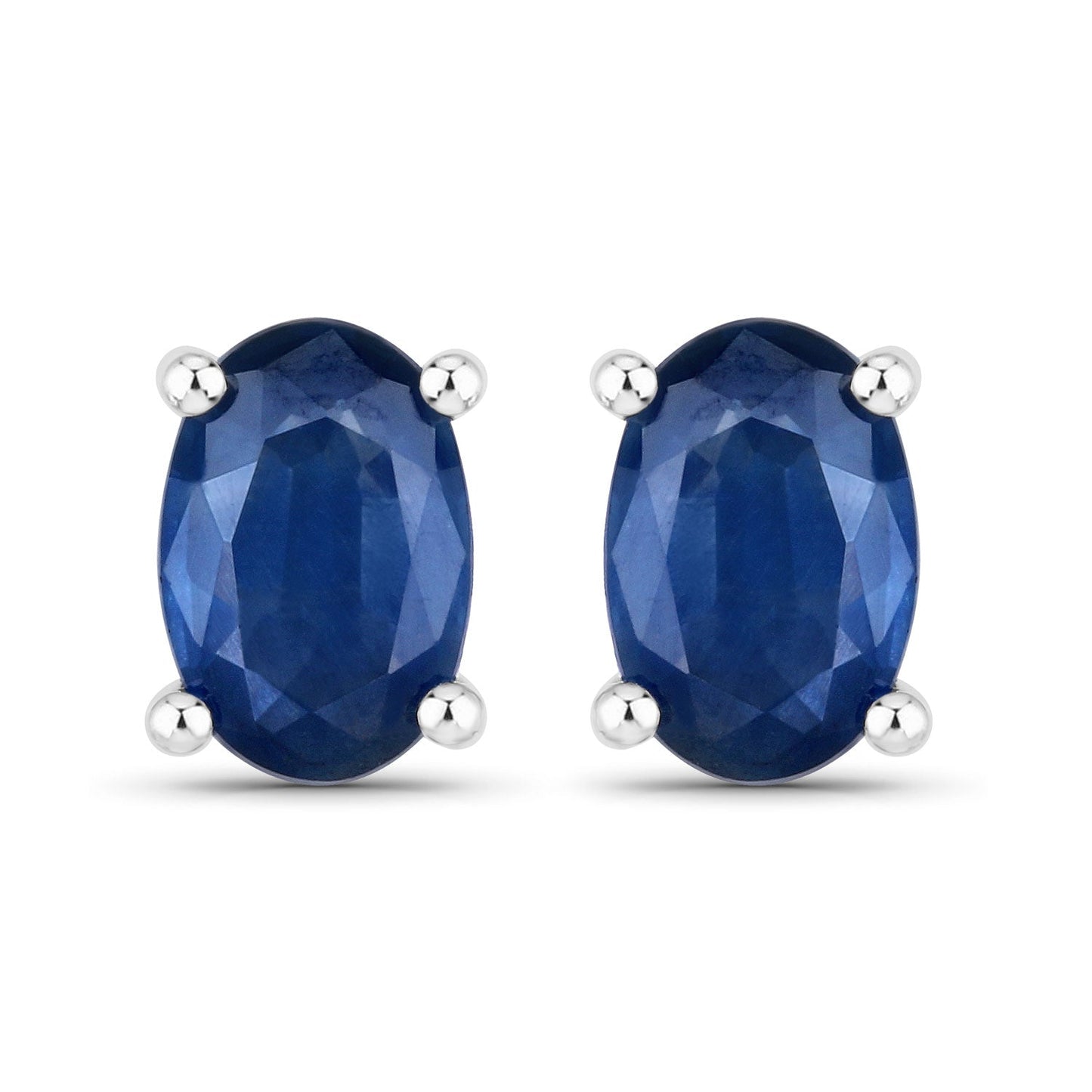 0.96 Carat Genuine Blue Sapphire 14K White Gold Earrings