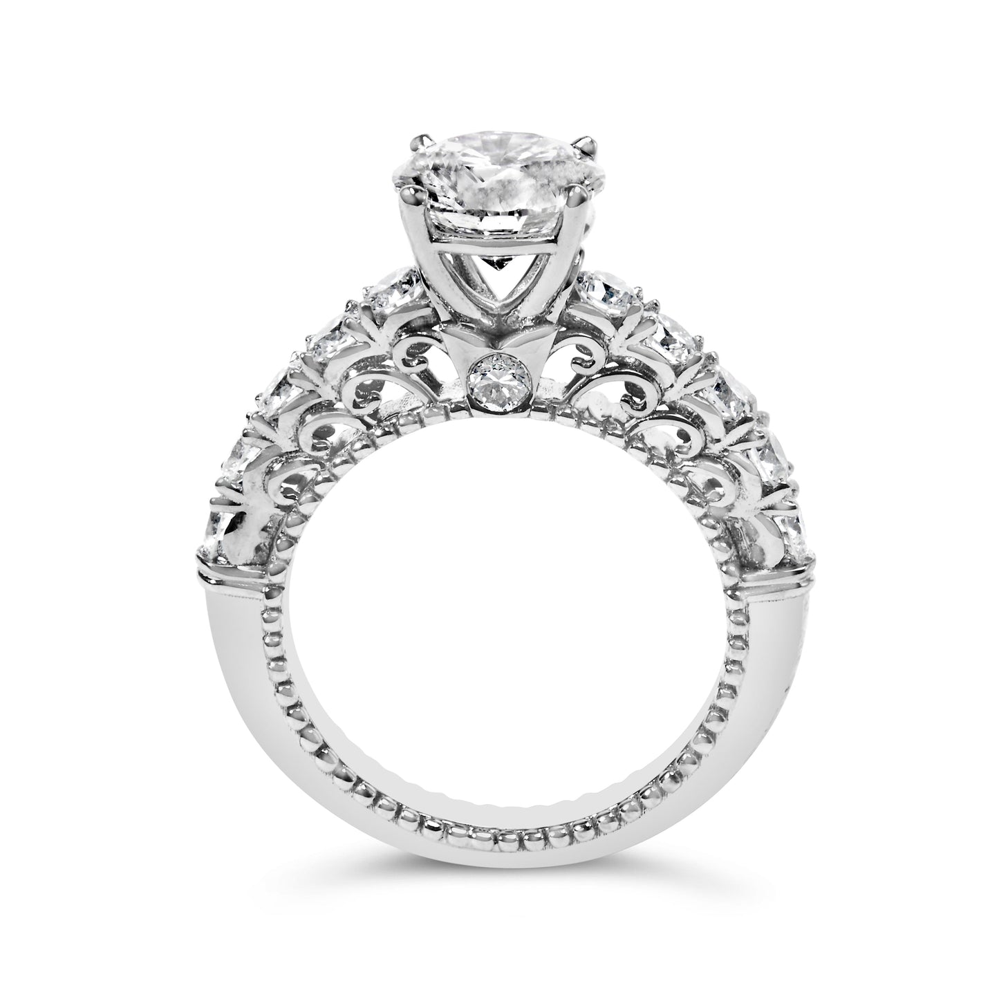 14K White Gold 3 1/5 Cttw Lab Grown Diamond Vintage Style Engagement Ring - Size 7