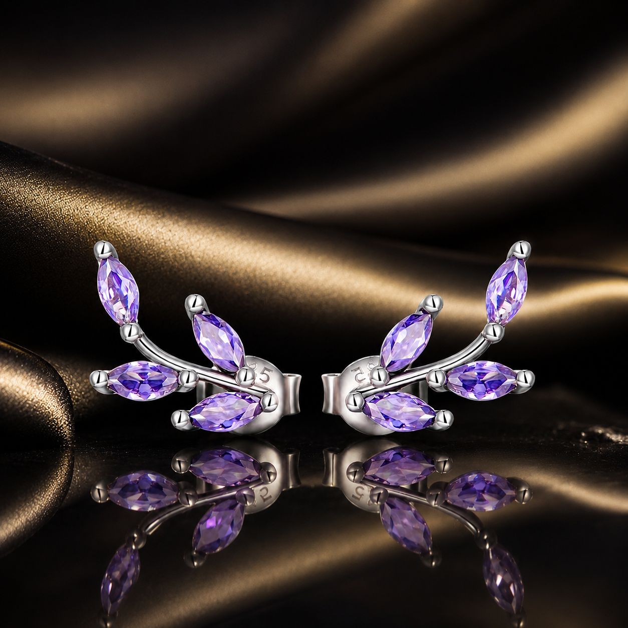 925 Sterling Silver Earrings with CZ and Oxidized Finish - 1.3*0.6cm