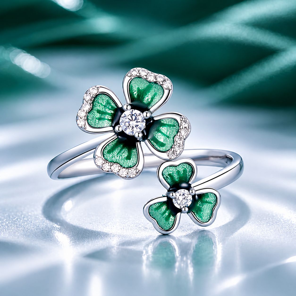 925 Sterling Silver Enamel Pavé CZ Ring for Women