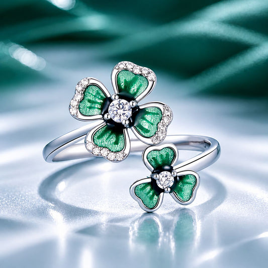 925 Sterling Silver Enamel Pavé CZ Ring for Women