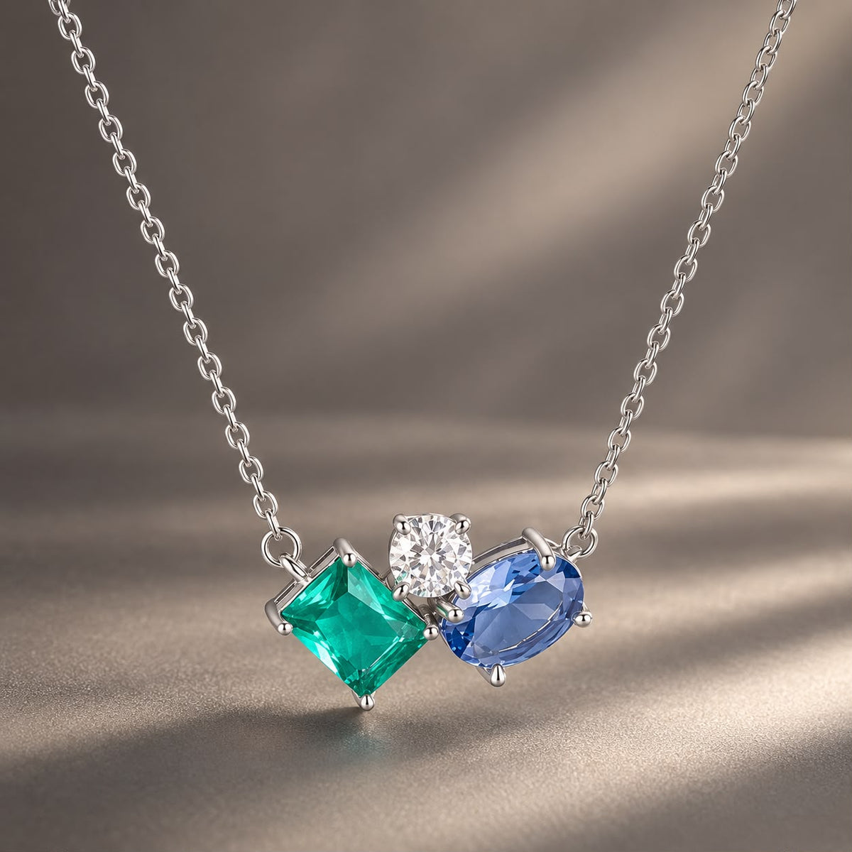 925 Sterling Silver White Gold Plated Transparent Glass CZ 40+5cm Pendant Necklace for Women