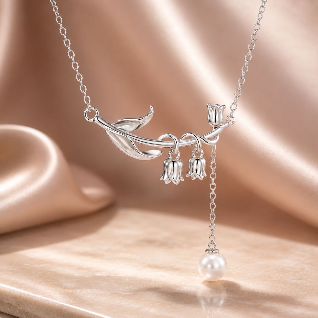 925 Sterling Silver Necklace with Quality Shell Pearl & Platinum Plating, 380mm Length for Women