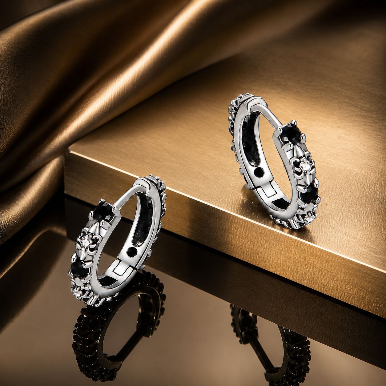 S925 Oxidized Silver Pavé CZ Earrings Size 14*2.5mm for Women