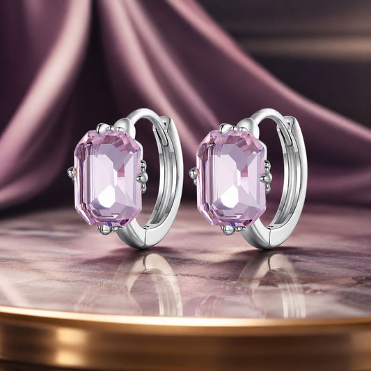 925 Sterling Silver Earrings with Transparent Glass, 12x7mm, for Women