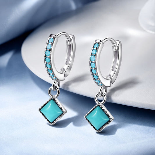 S925 Sterling Silver Turquoise Earrings - 2.1*0.7cm for Women