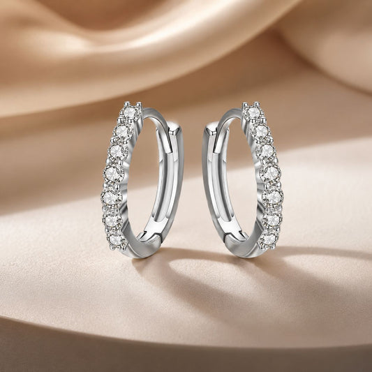 925 Sterling Silver Earrings with Pavé Setting CZ, Size 1.2*0.2cm for Women