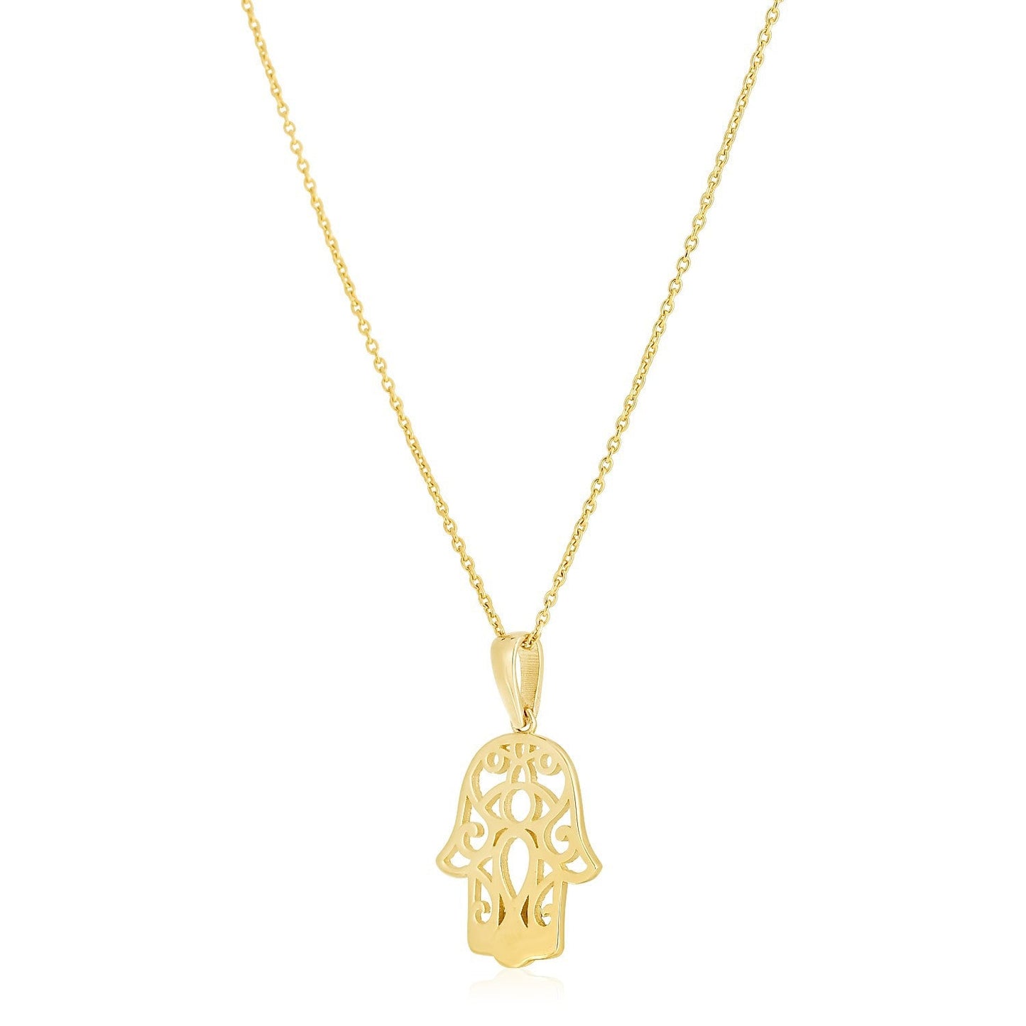 14k Yellow Gold High Polish Hamsa Amulet Necklace