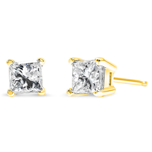 IGI Certified 14K Yellow Gold 1/4 Cttw Princess-Cut Diamond Solitaire Stud Earrings