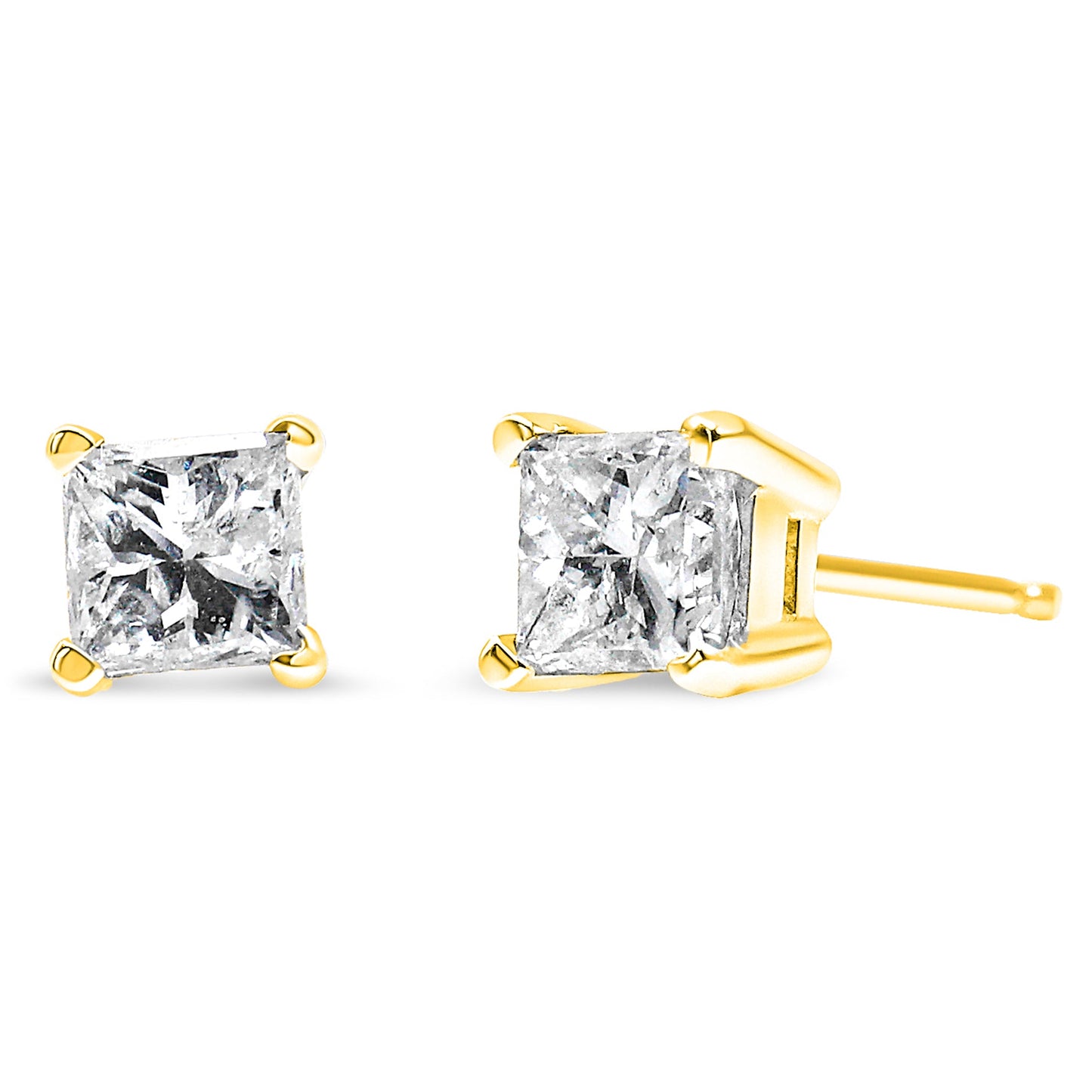 14K Yellow Gold 3/8 Cttw Princess-Cut Square Near Colorless Diamond Classic 4-Prong Solitaire Stud Earrings (J-K Color, SI1-SI2 Clarity)