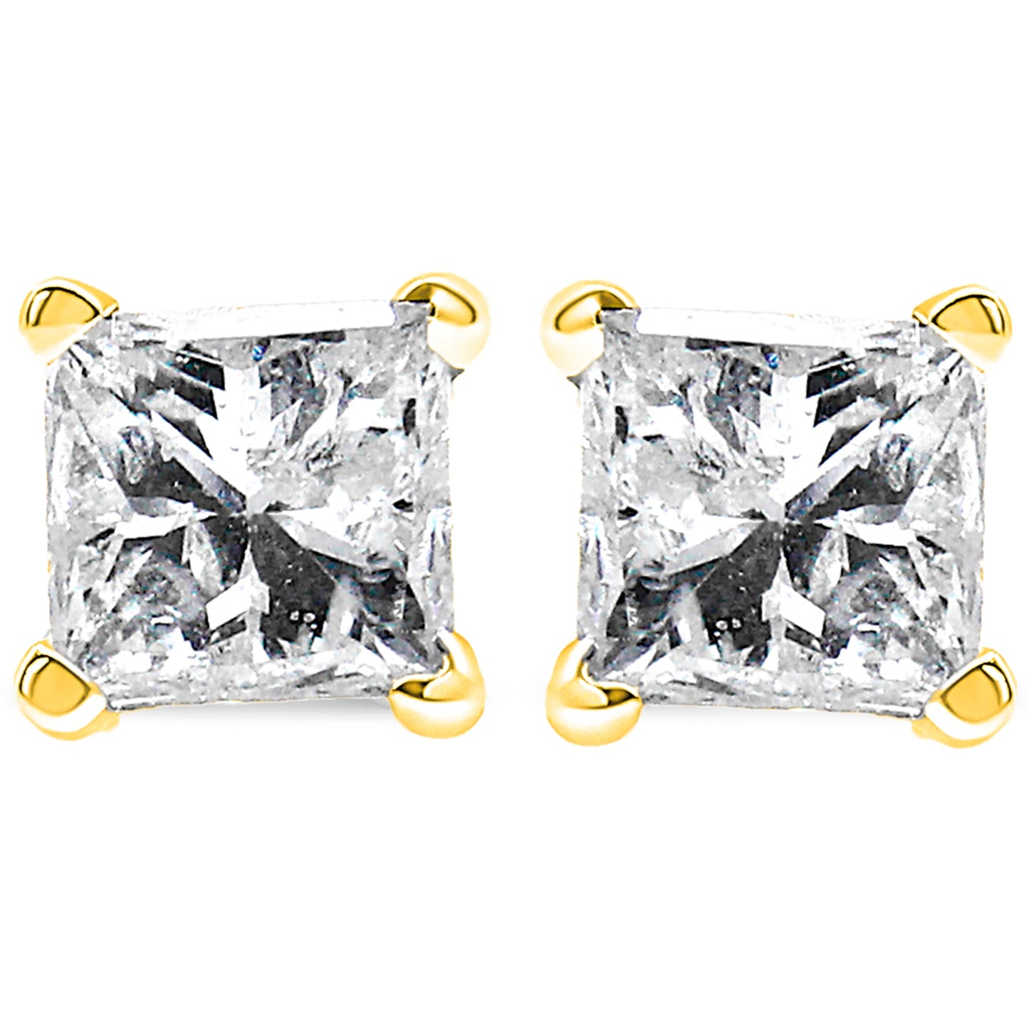 14K Yellow Gold 3/8 Cttw Princess-Cut Square Near Colorless Diamond Classic 4-Prong Solitaire Stud Earrings (J-K Color, SI1-SI2 Clarity)