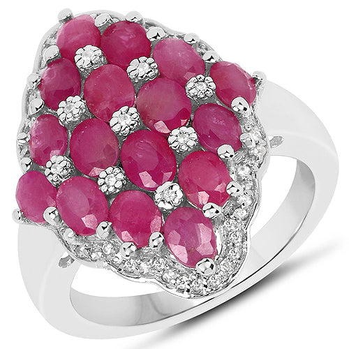 3.80 Carat Ruby and White Zircon .925 Sterling Silver Ring