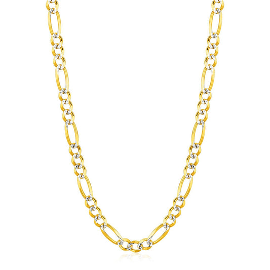 6.0mm 14K Yellow Gold Solid Pave Figaro Chain