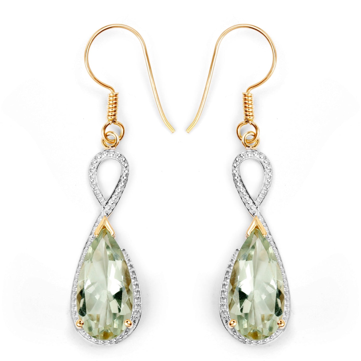 14K Yellow Gold Plated 10.10 Carat Genuine Green Amethyst .925 Sterling Silver Earrings