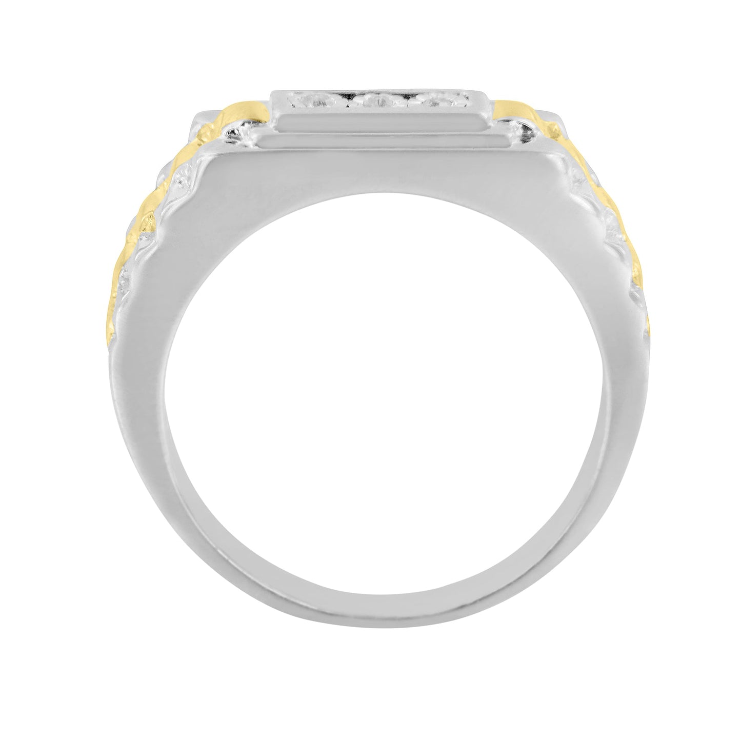 10K Yellow Gold Plated .925 Sterling Silver Diamond Accent Miracle-Set 3 Stone Ridged Band Gentlemen's Fashion Ring (I-J Color, I2-I3 Clarity) - Size 10