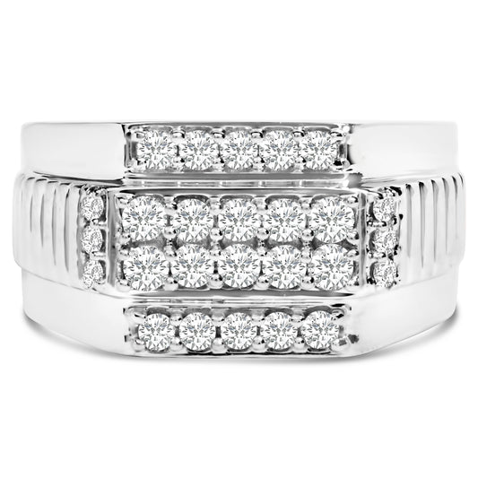 Men's .925 Sterling Silver 1.00 Cttw Diamond Multi Row Band Ring -Size 10