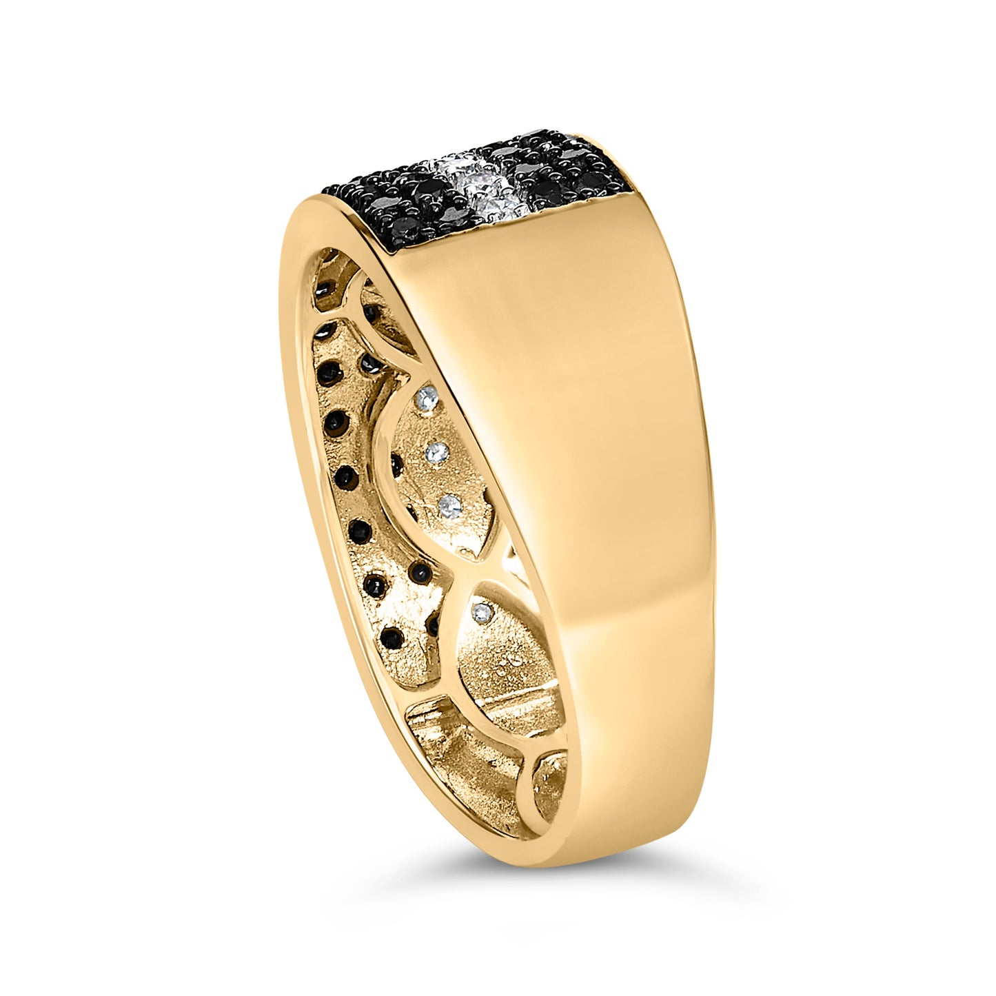 Men's 14K Yellow Gold Plated .925 Sterling Silver 1.00 Cttw White and Black Diamond Cluster Ring