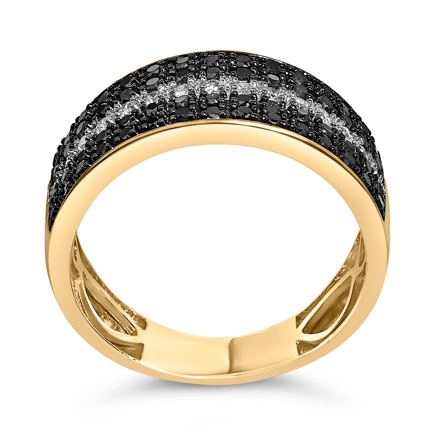Men's 14K Yellow Gold Plated .925 Sterling Silver 1.00 Cttw White and Black Diamond Cluster Ring