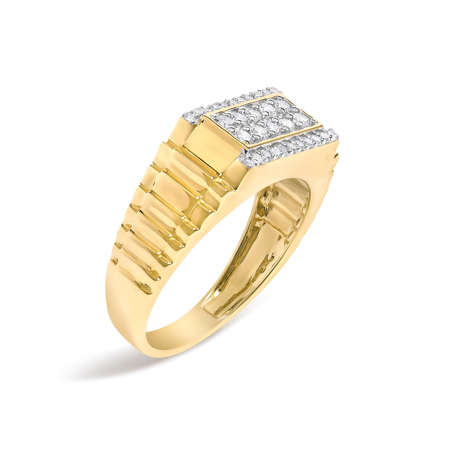 Men's 14K Yellow Gold Plated Sterling Silver Natural 1/2 Cttw Diamond Rectangular Halo Band Ring