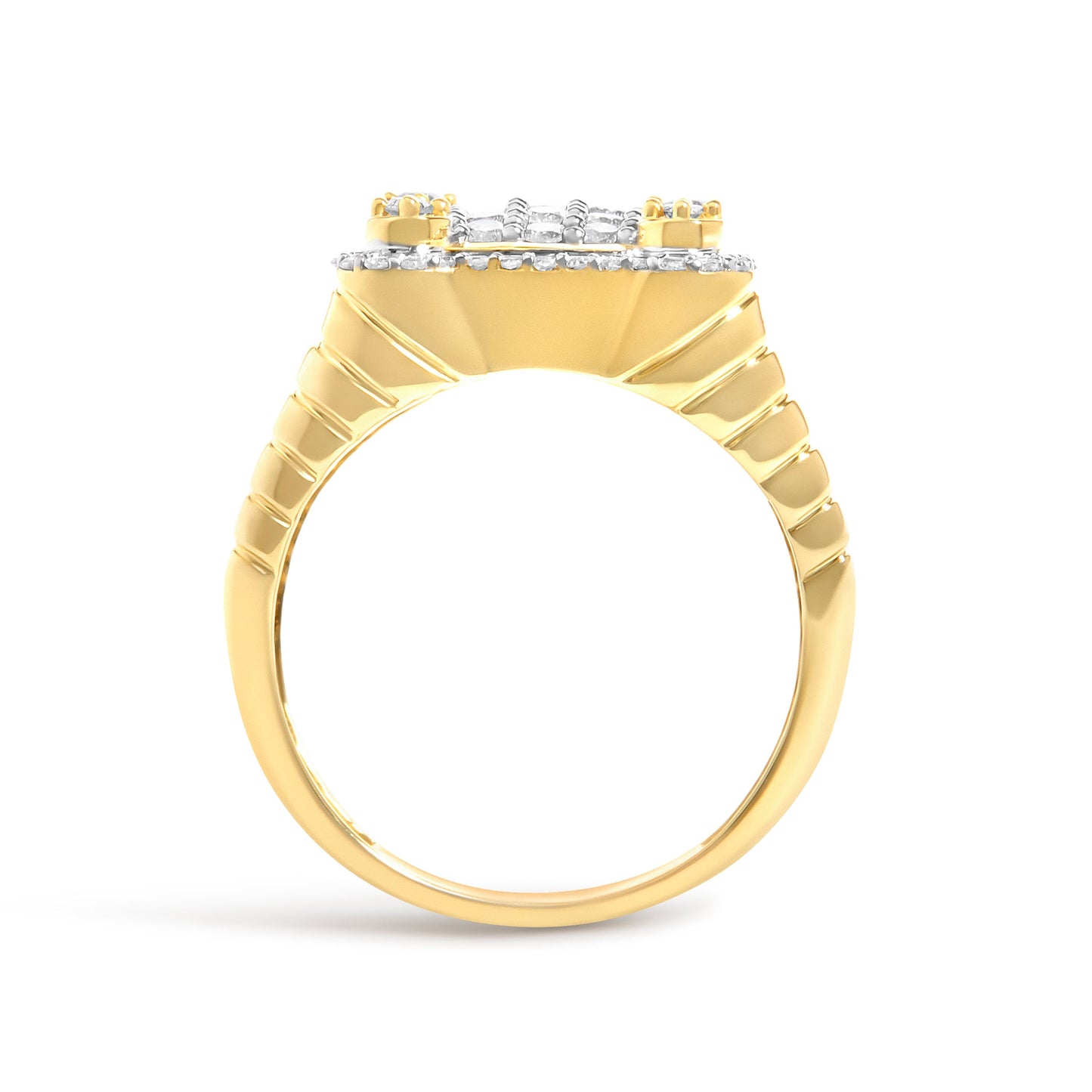 Men's 14K Yellow Gold Plated Sterling Silver 1.0 Cttw Diamond Square Motif Band Ring
