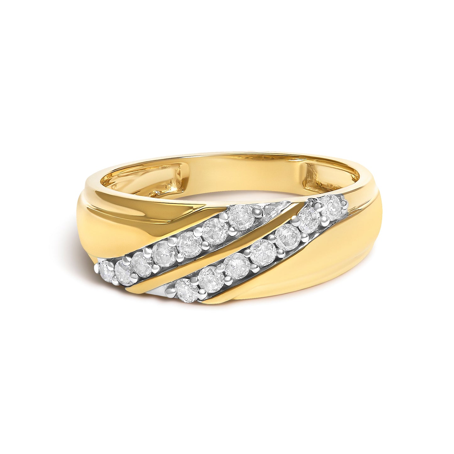 Men's 14K Yellow Gold Plated Sterling Silver 3/8 Cttw Diamond Crossover Band Ring