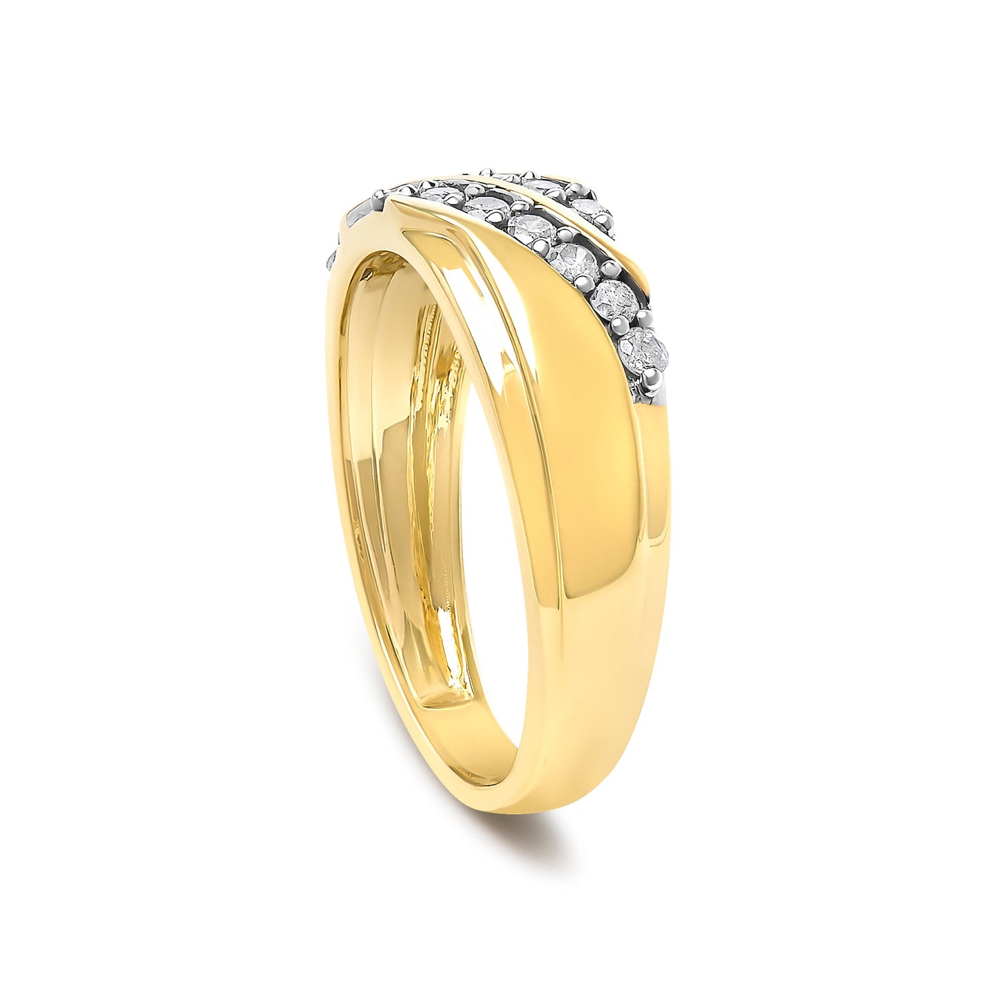 Men's 14K Yellow Gold Plated Sterling Silver 3/8 Cttw Diamond Crossover Band Ring