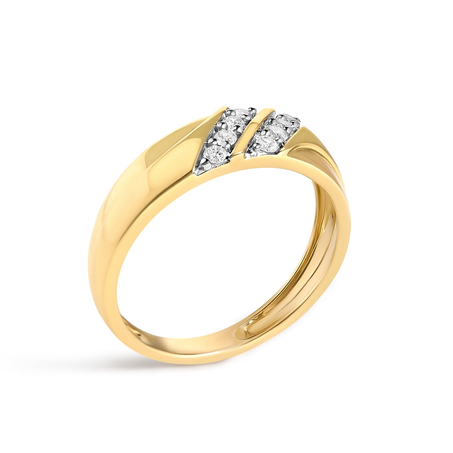 Men's 14K Yellow Gold Plated Sterling Silver 1/4 Cttw Diamond Two Row Channel Band Ring