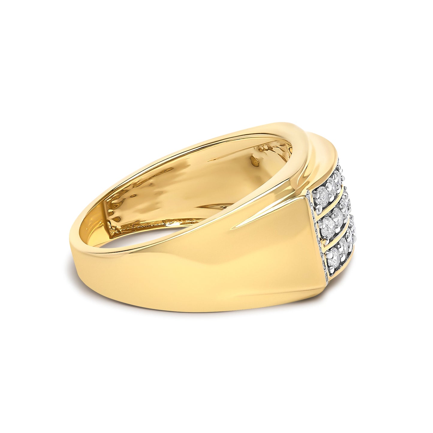 Men's 14K Yellow Gold Plated Sterling Silver 3/4 Cttw Diamond 3 Row Band Ring