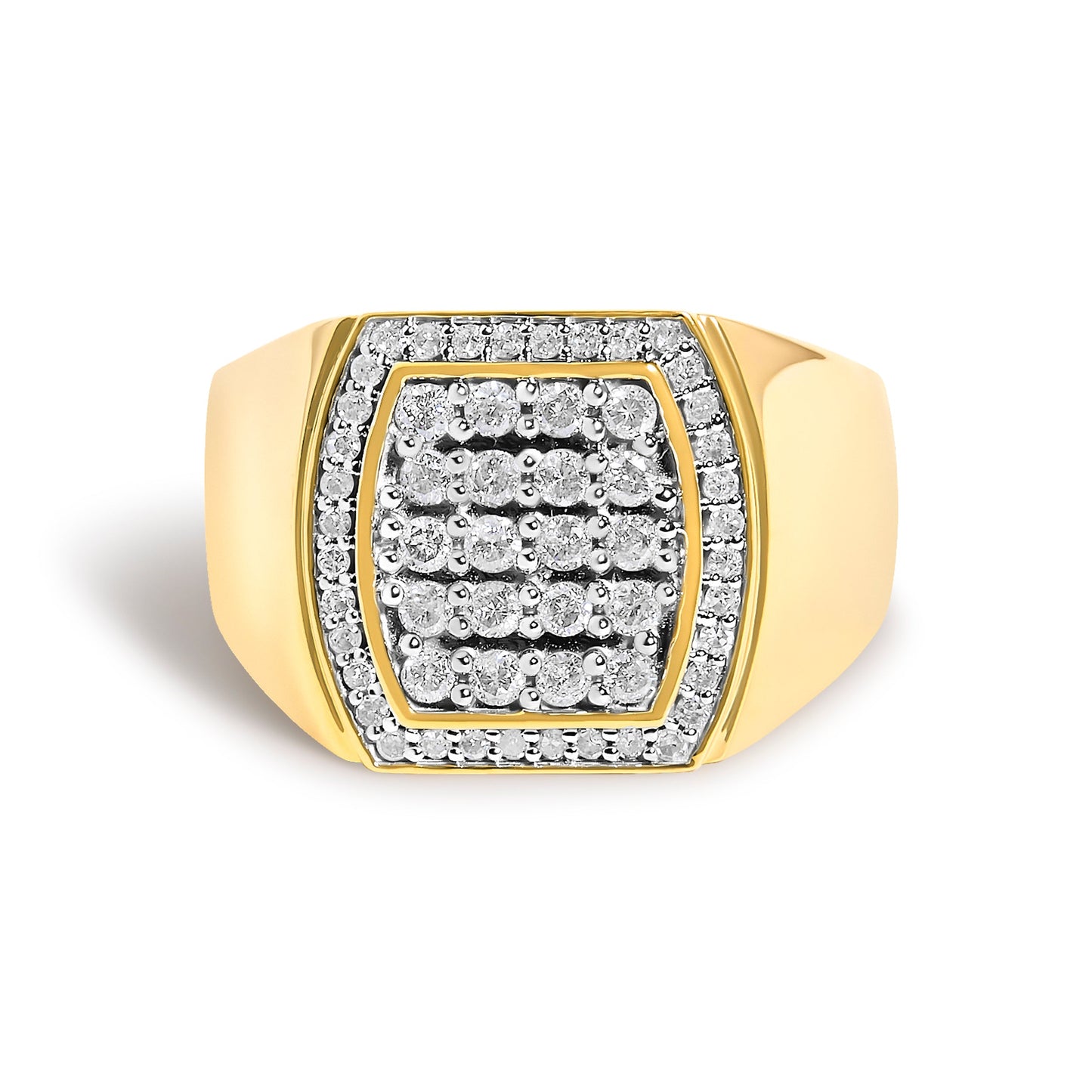 Men's 14K Yellow Gold Plated Sterling Silver 3/4 Cttw Diamond Cushion Head and Halo Band Ring
