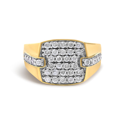 Men's 14K Yellow Gold Plated Sterling Silver 1.0 Cttw Diamond Geometric Band Ring
