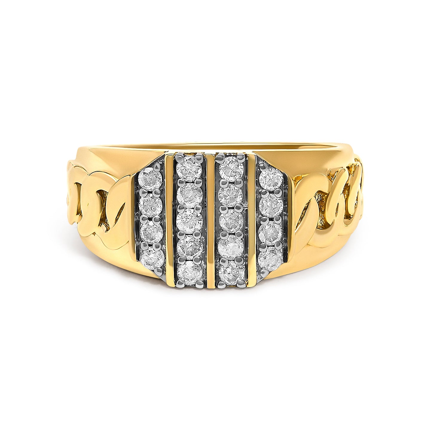 Men's 14K Yellow Gold Plated Sterling Silver Diamond 1/2 Cttw Cuban-Link Band Ring