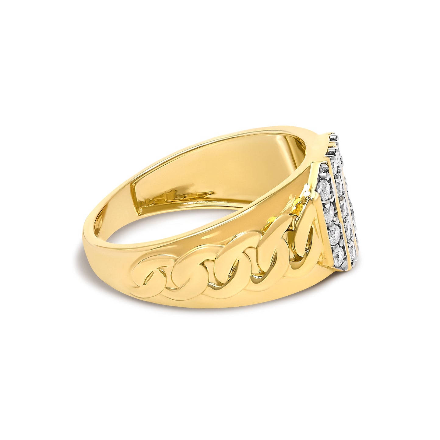 Men's 14K Yellow Gold Plated Sterling Silver Diamond 1/2 Cttw Cuban-Link Band Ring