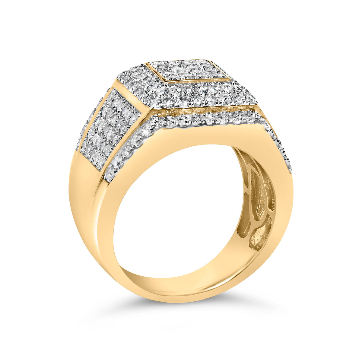 10K Yellow Gold 2-1/2 Cttw Diamond Pave Geometric Cocktail Ring